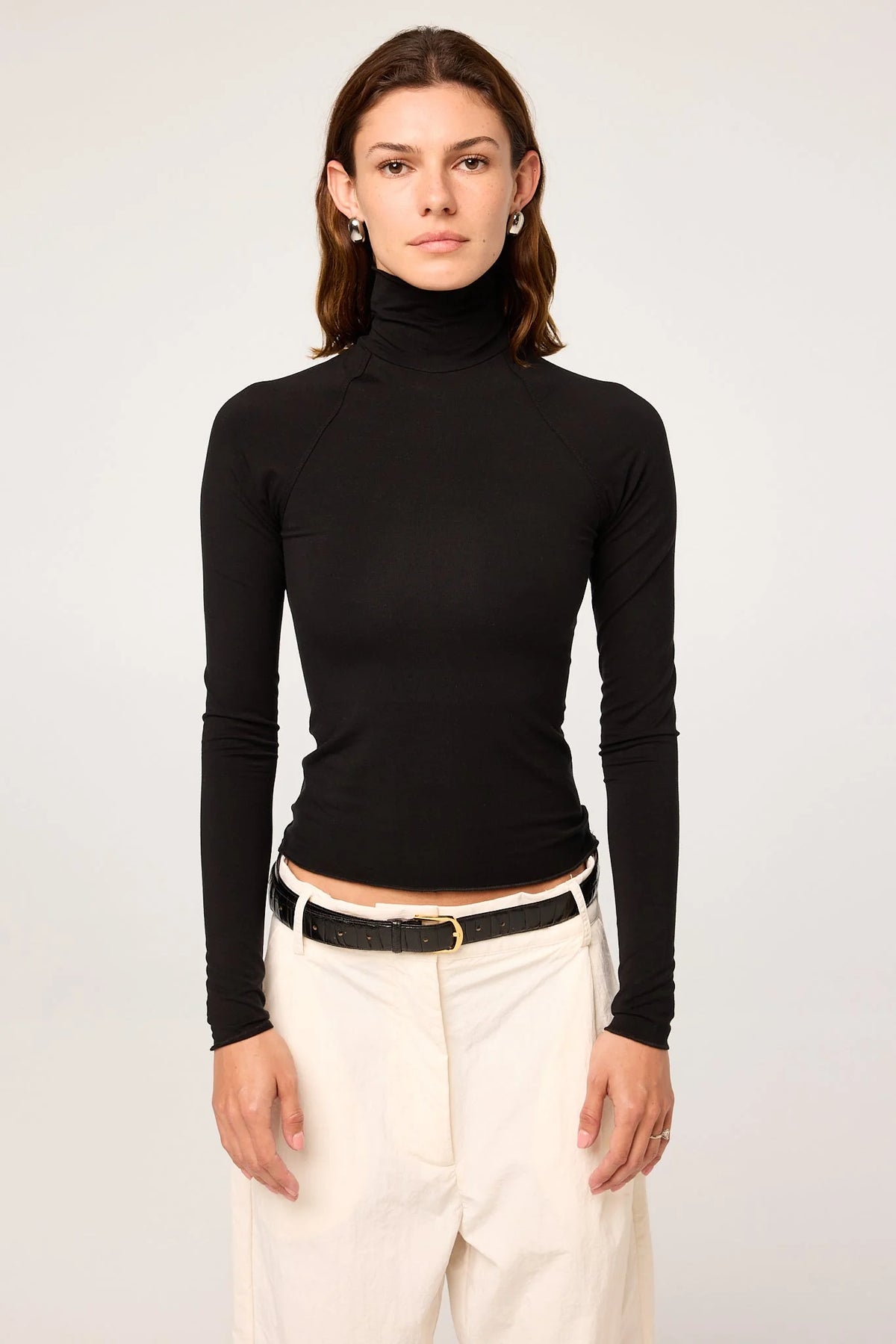 Margaux Long Sleeve Open Back Turtleneck Top | Black