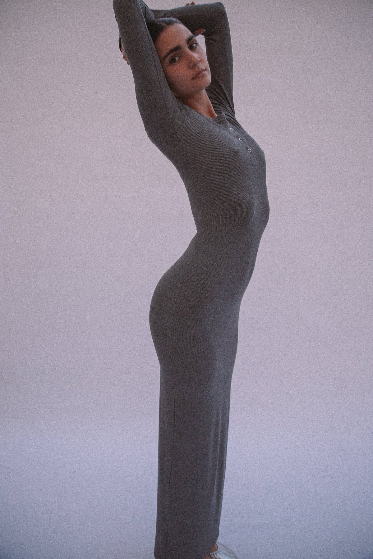 Seb Henley Ribbed Maxi Dress | Heather Grey