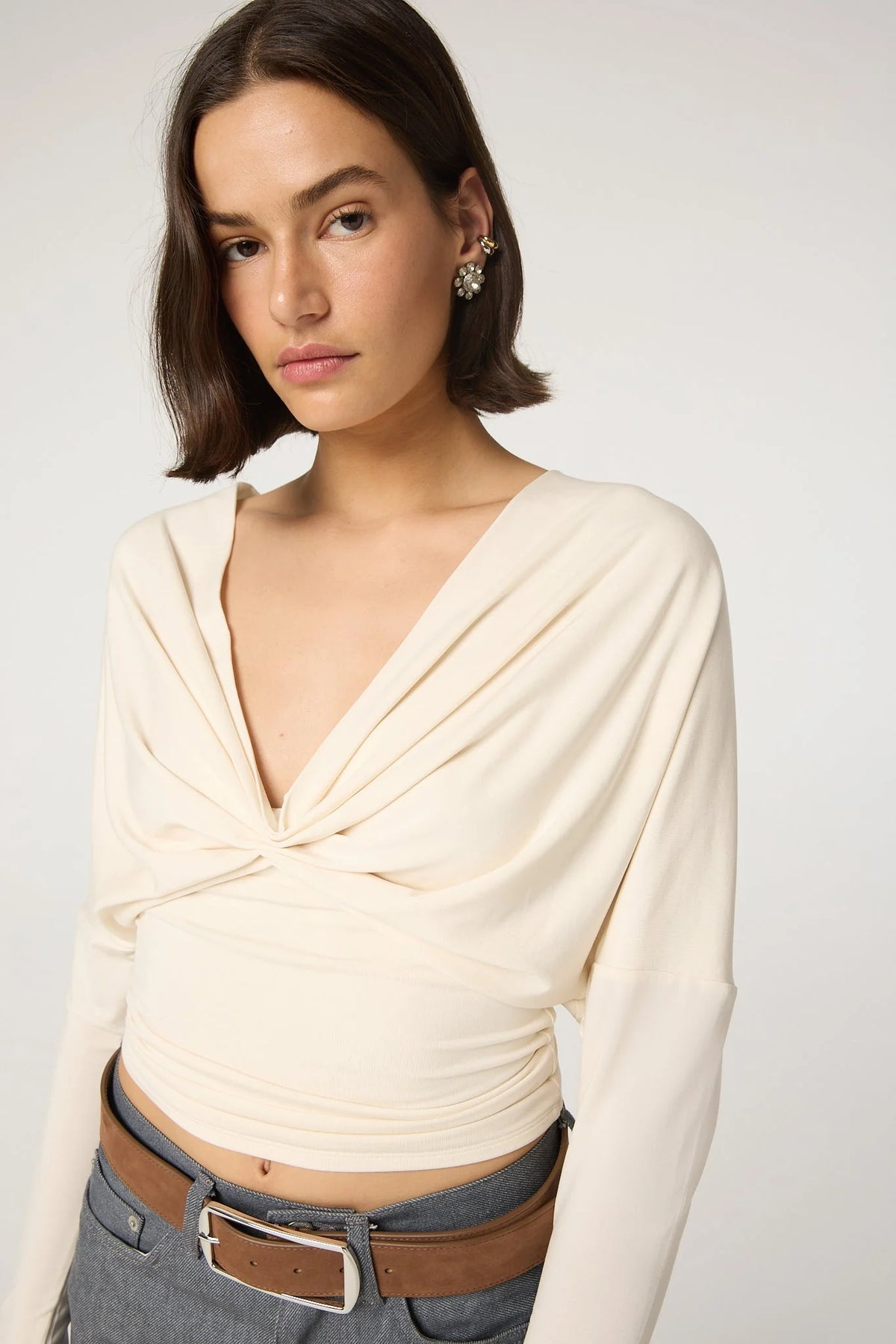 Selvie Dropped Shoulder Long Sleeve Top| Vanilla
