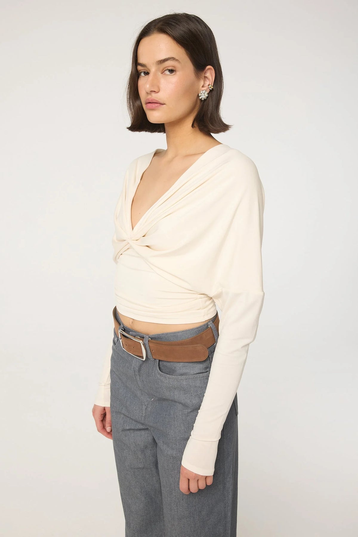 Selvie Dropped Shoulder Long Sleeve Top| Vanilla