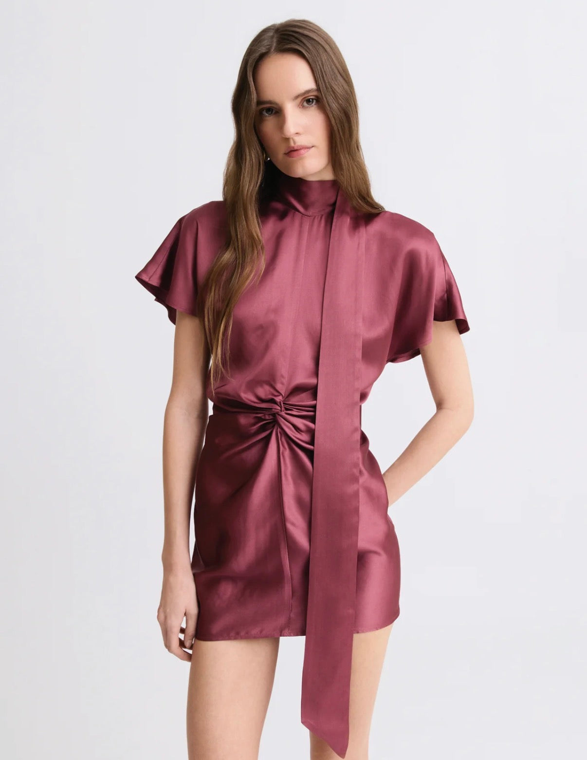 Twist Scarf Satin Mini Dress | Merlot
