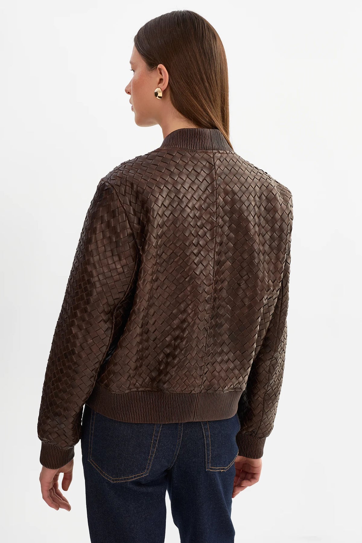 The MARLEY Leather Basket Weave Jacket | Brown