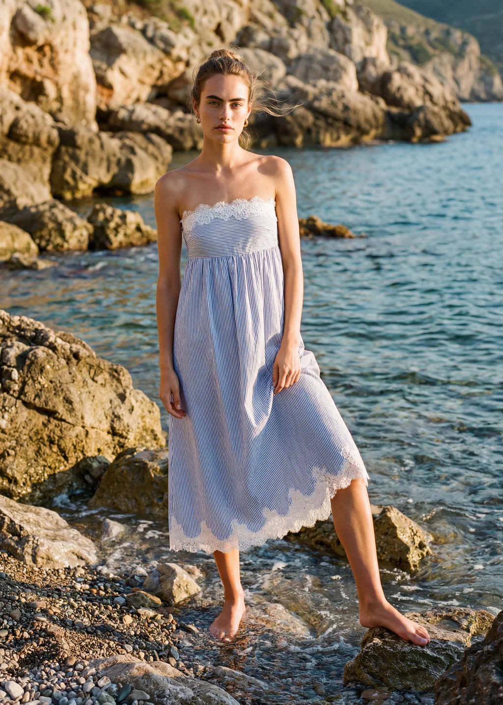 Kacey Strapless Dress | Down Blue Stripe