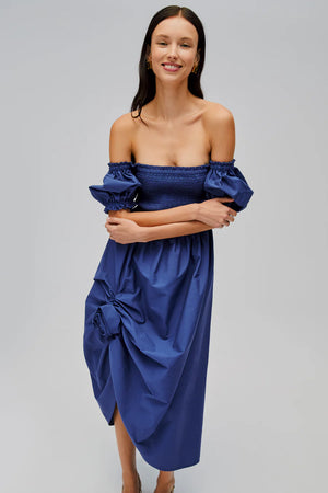 Sleeper Belle Cotton Dress with Rose Detail | Navy