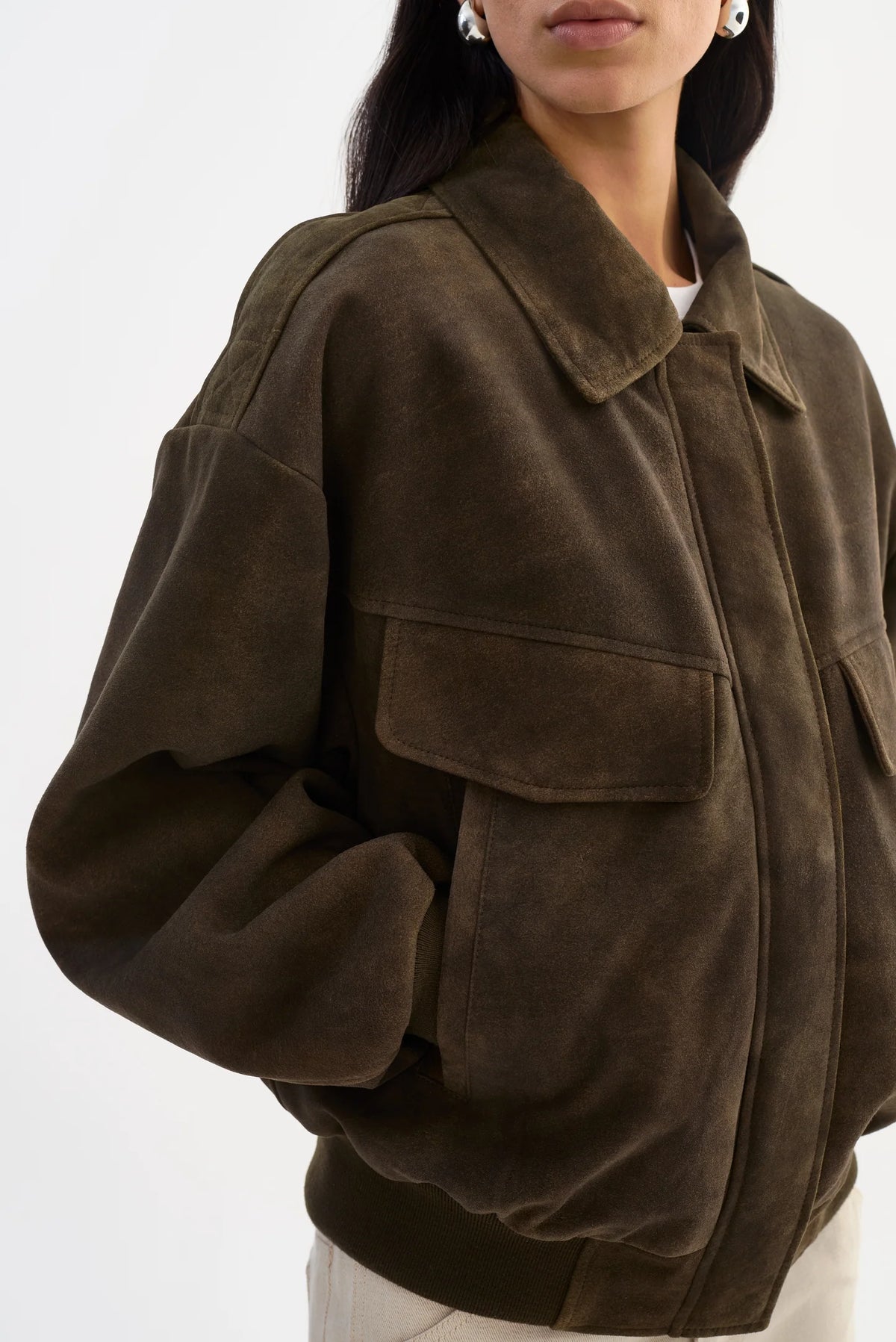 The Trevanna Suede Bomber Jacket | Brown