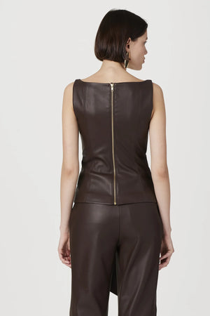 Toccin Linda Vegan Leather Tie Front Top | Espresso