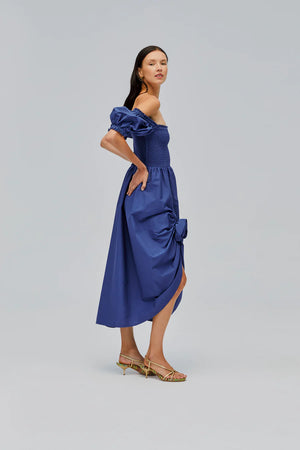 Sleeper Belle Cotton Dress with Rose Detail | Navy