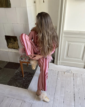 Sleeper The Bow Pajama Set with Detachable Feathers | Pink/Red Stripes