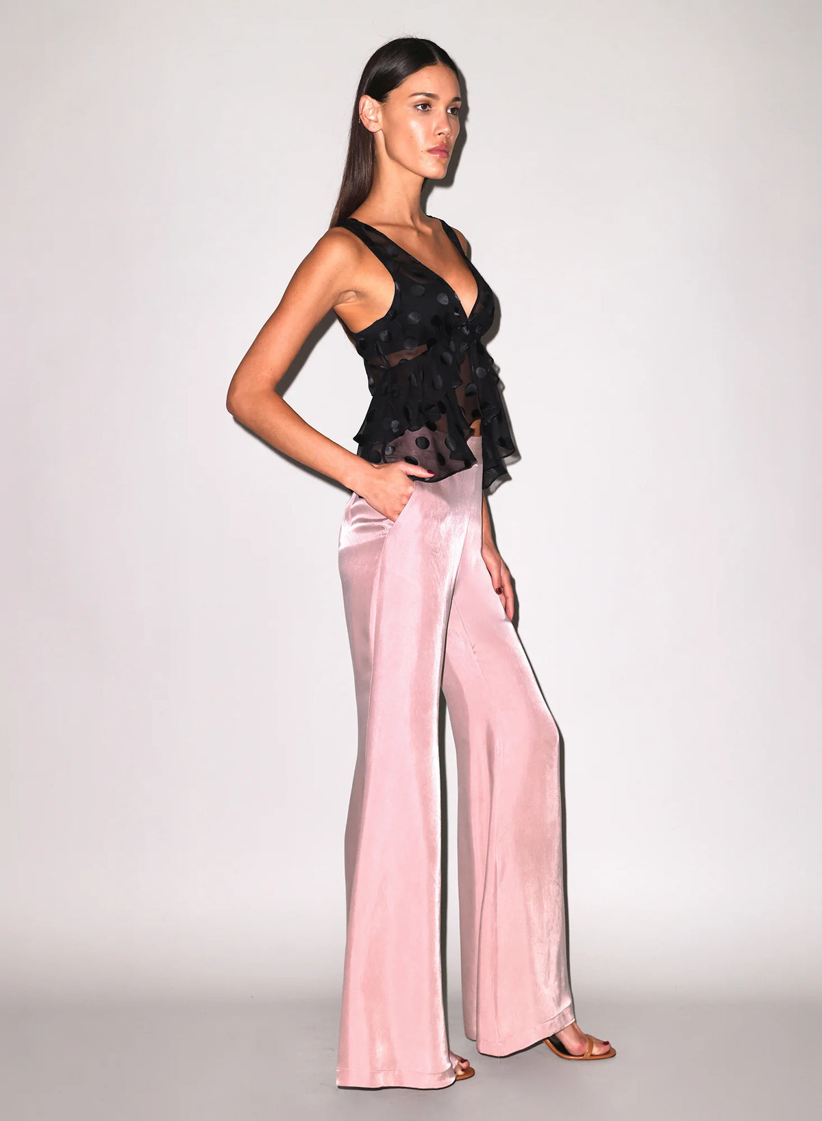Silk Dot Ruffle Top