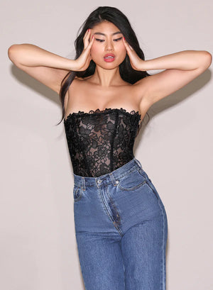 Fleur Du Mal Whitney Embroidery Corset Top | Black