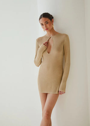 Seroya Emeri Metallic Knit Mini Dress | Gold