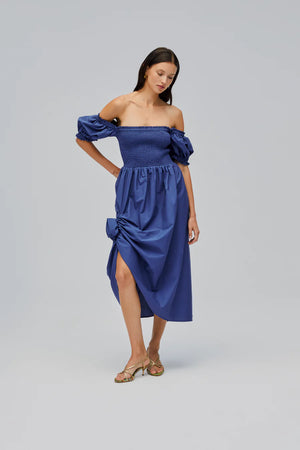 Sleeper Belle Cotton Dress with Rose Detail | Navy