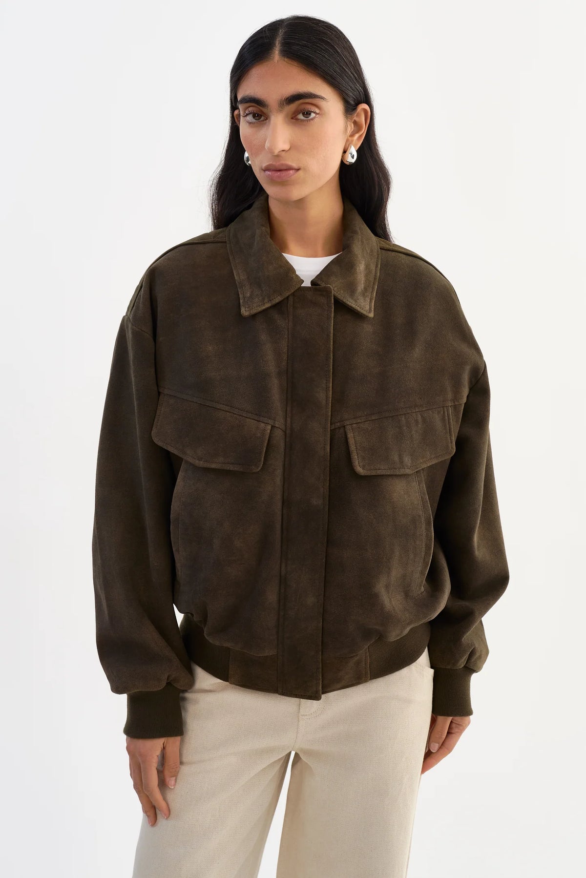 The Trevanna Suede Bomber Jacket | Brown