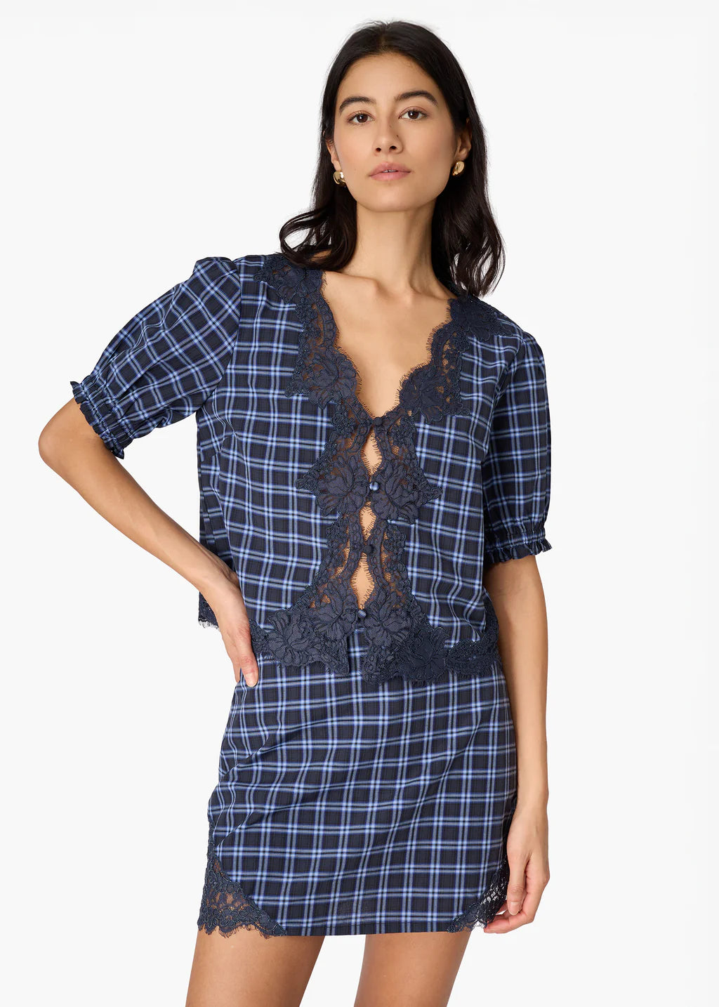 Junie Cotton Top | Navy Plaid