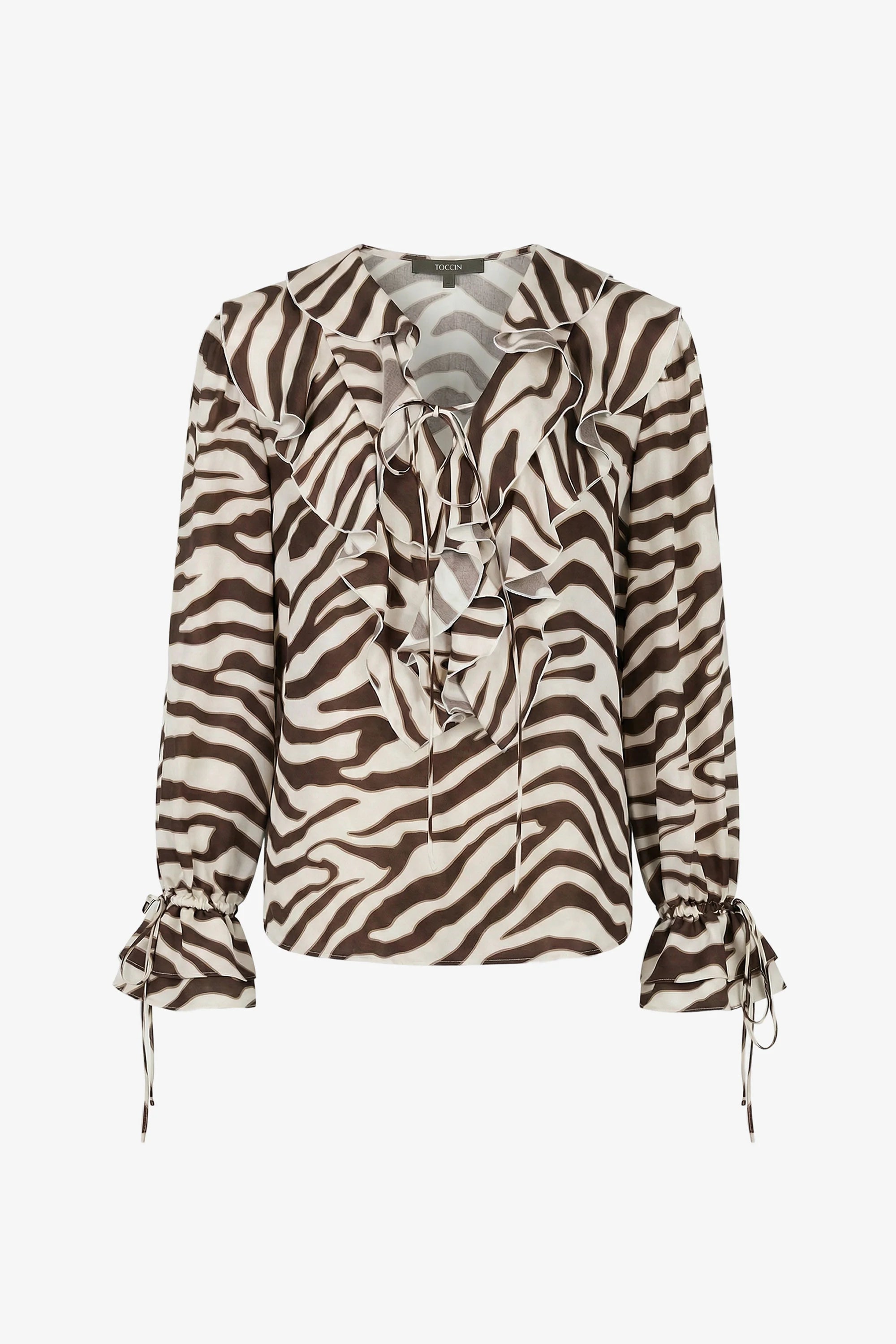 V-Neck Ruffle Blouse | Natural Zebra