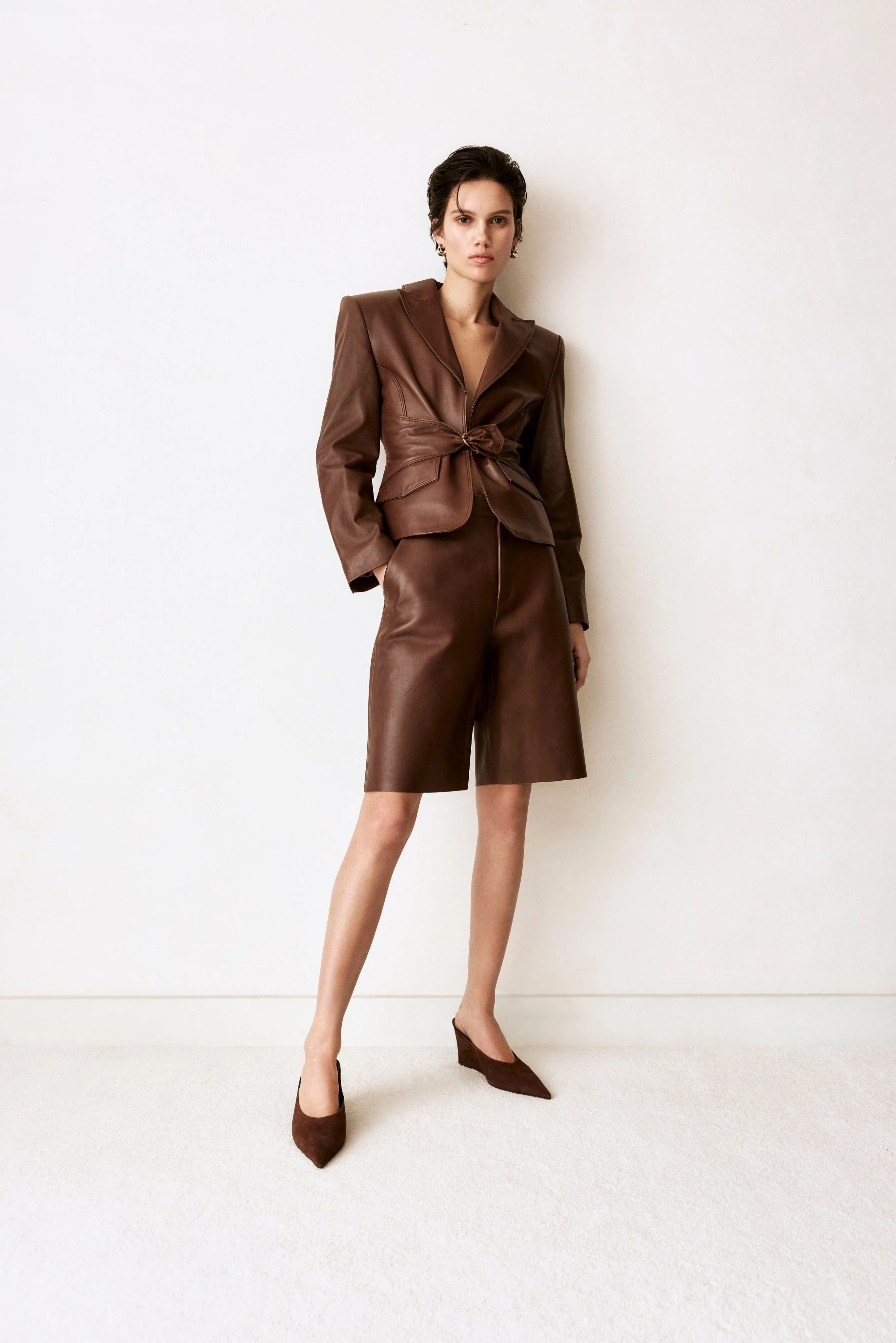 Wiley Belted Leather Blazer | Mid Brown
