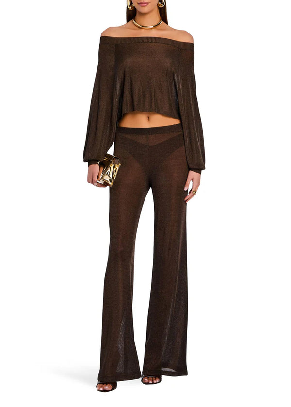 Seroya Sheldon Metallic Knit Pant | Slate Brown