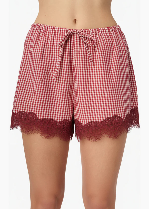 Cami NYC Cassandra Mid Rise Silk Cotton Short | Berry Gingham