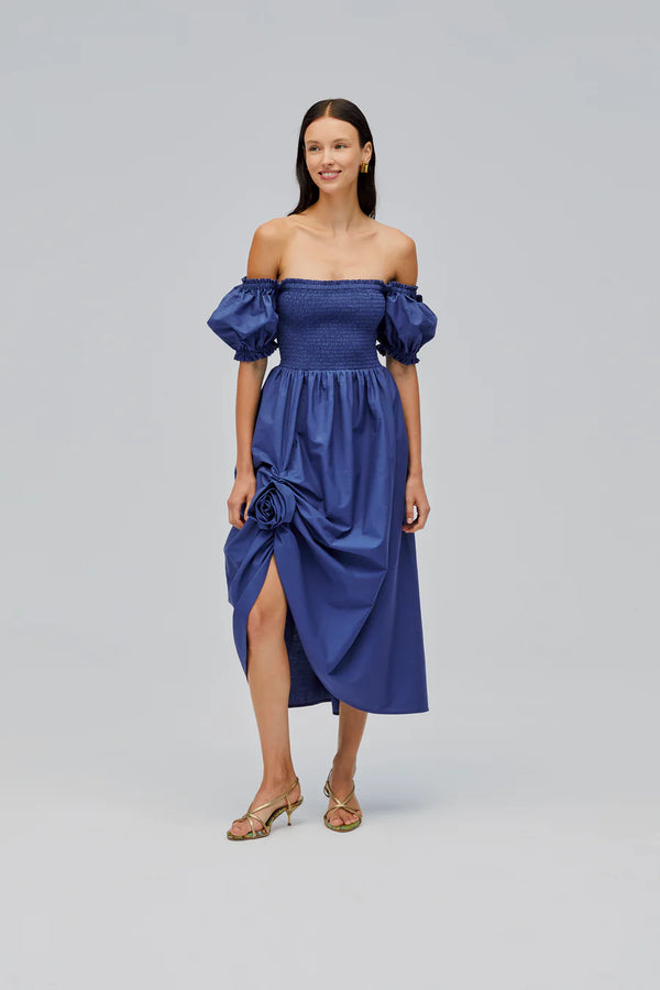 Sleeper Belle Cotton Dress with Rose Detail | Navy