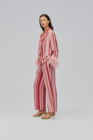 Sleeper The Bow Pajama Set with Detachable Feathers | Pink/Red Stripes