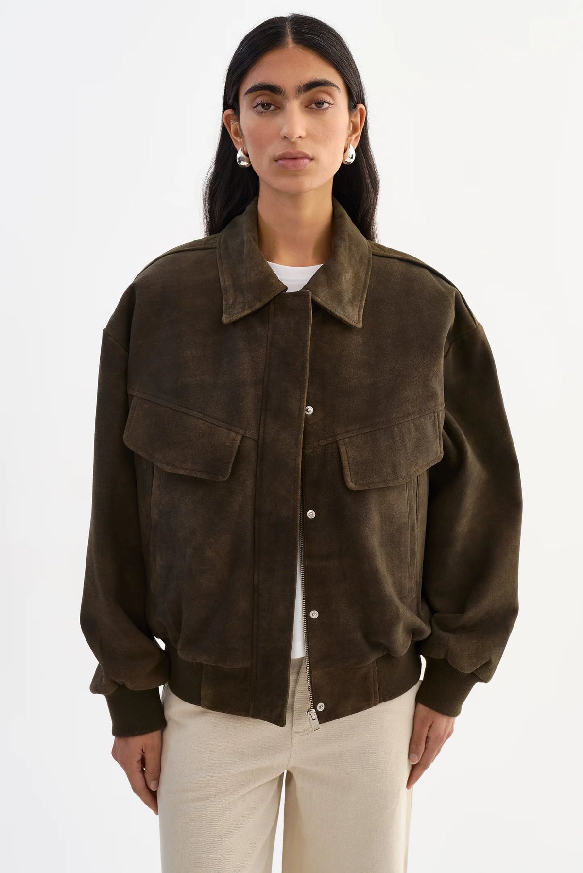 The Trevanna Suede Bomber Jacket | Brown