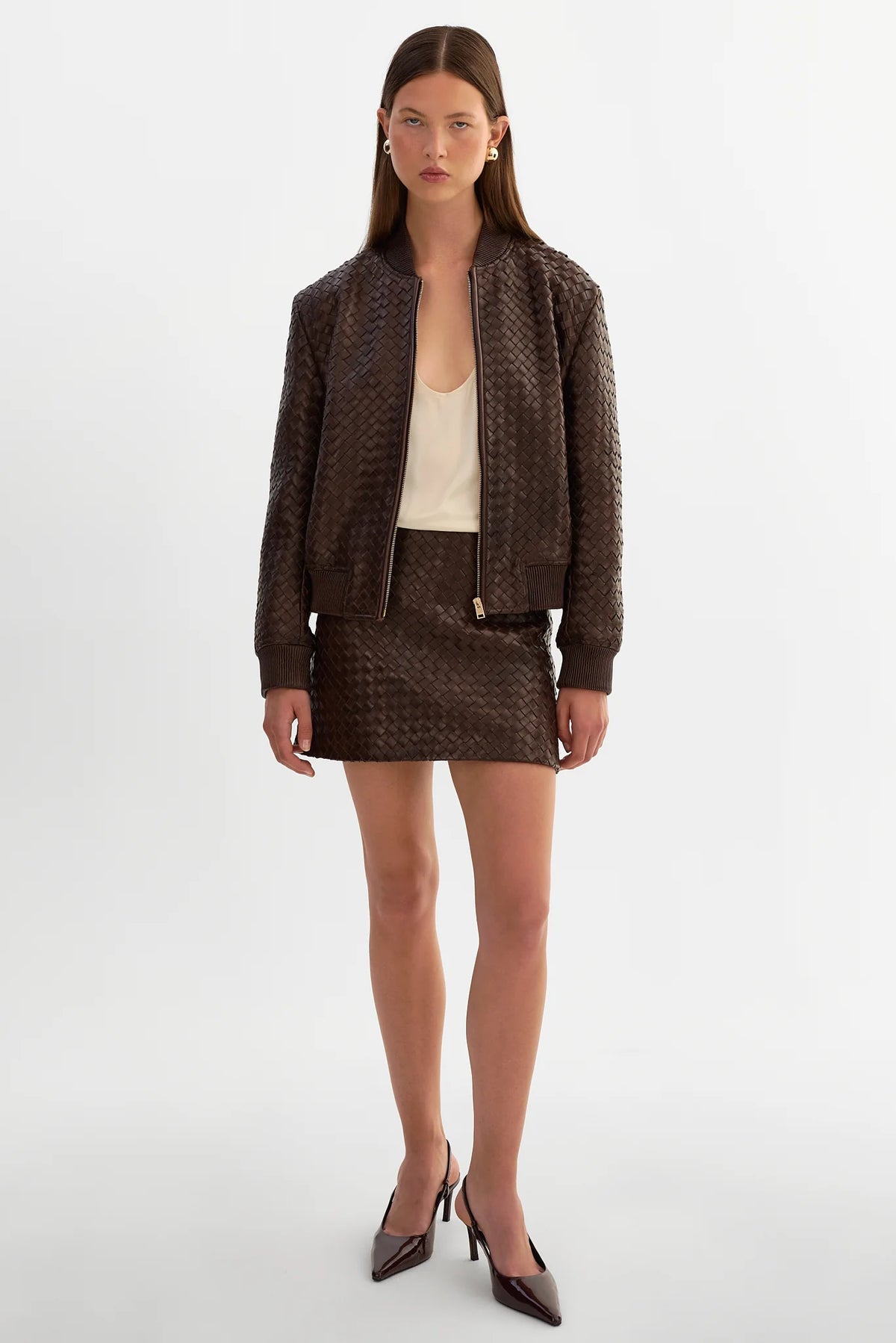 The MARLEY Leather Basket Weave Jacket | Brown