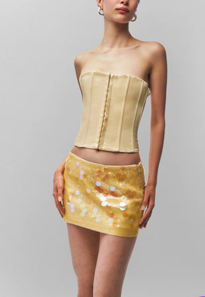 Danielle Guizio Low Rise Paillette Skirt | Honey Butter