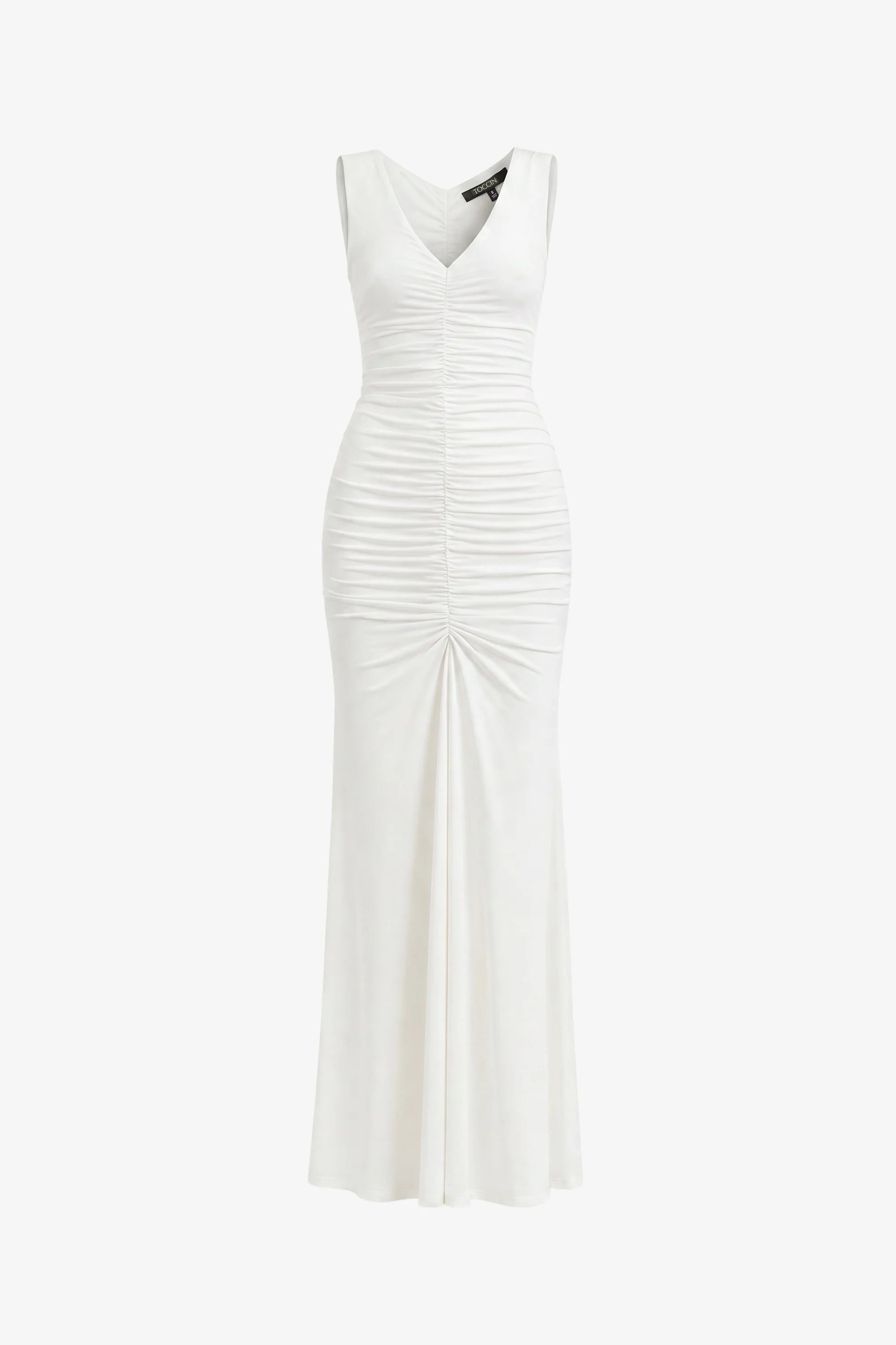 The Inez Sleeveless V-Neck Ruched Midi Dress | Coconut