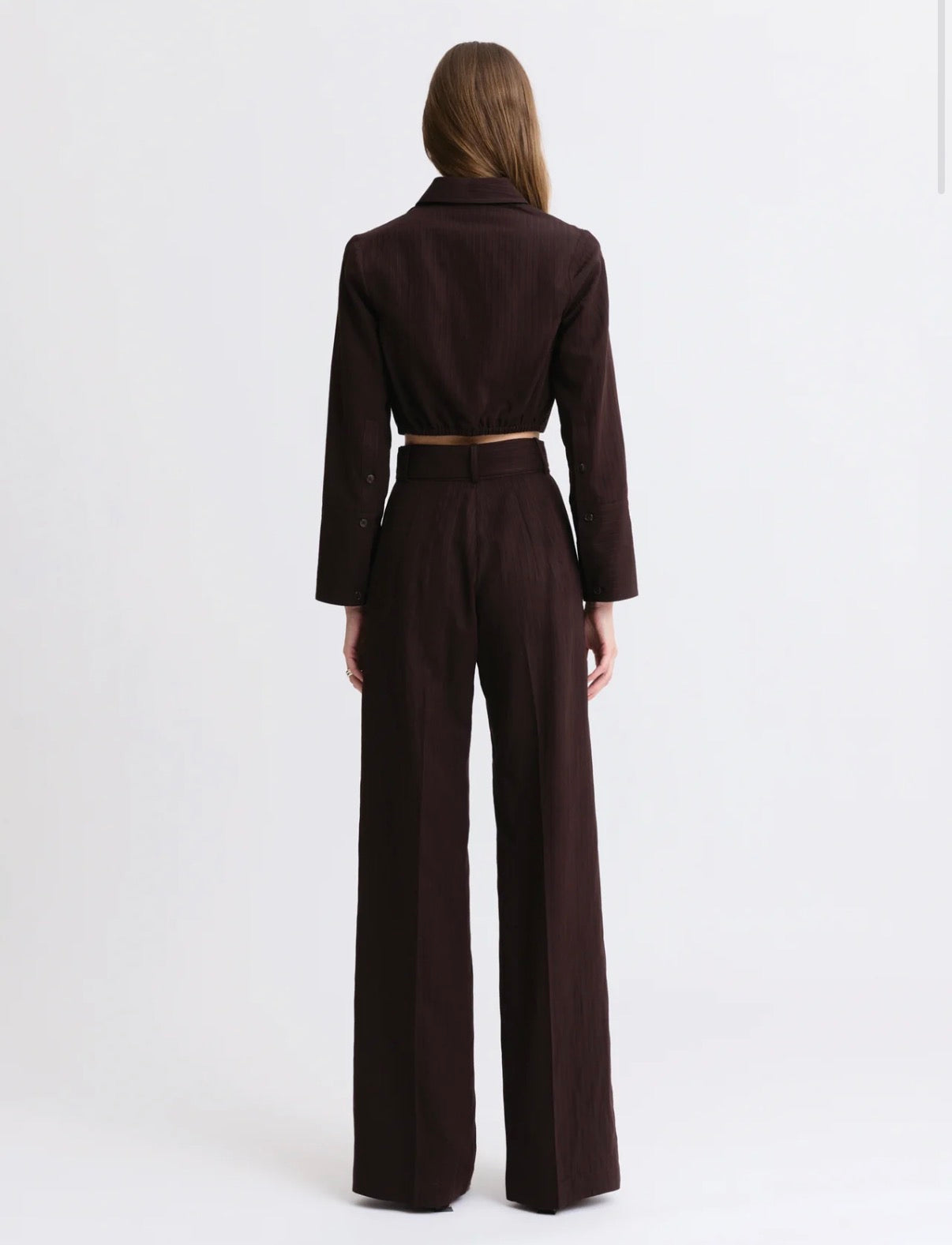 Belted Wide Leg Trouser | Brown Stripe