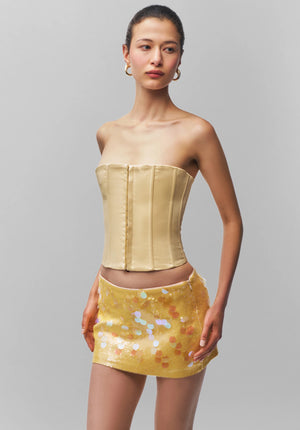 Danielle Guizio Low Rise Paillette Skirt | Honey Butter