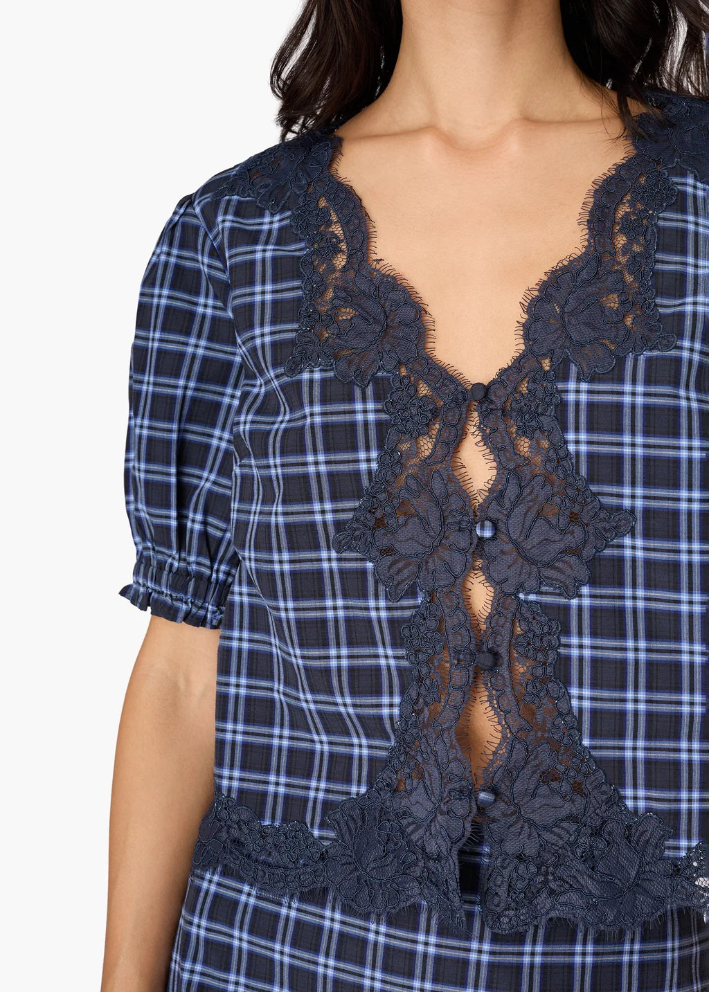 Junie Cotton Top | Navy Plaid