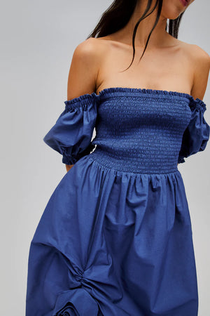 Sleeper Belle Cotton Dress with Rose Detail | Navy