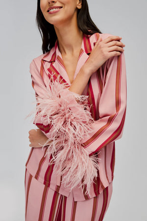 Sleeper The Bow Pajama Set with Detachable Feathers | Pink/Red Stripes