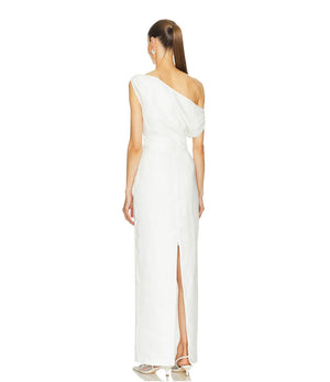 Sans Faff Linen Off The Shoulder Maxi Dress | White