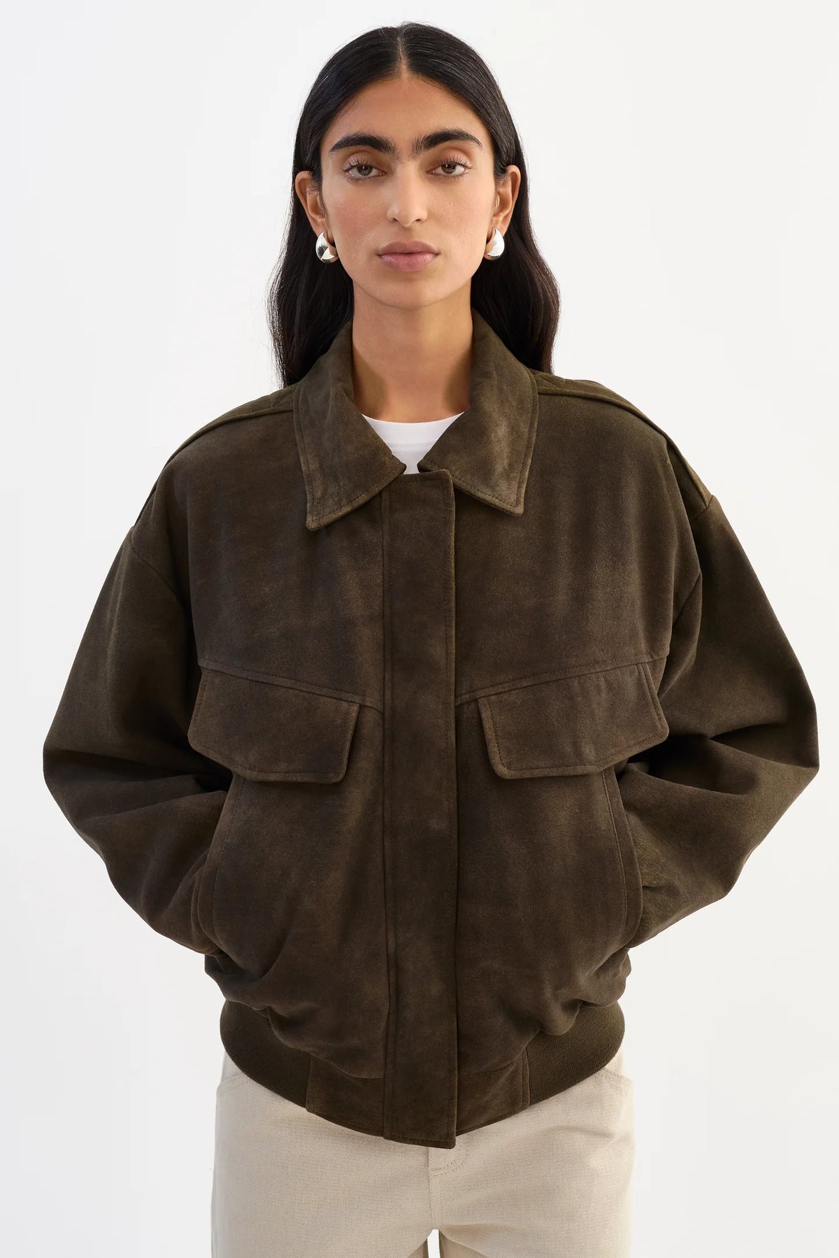 The Trevanna Suede Bomber Jacket | Brown