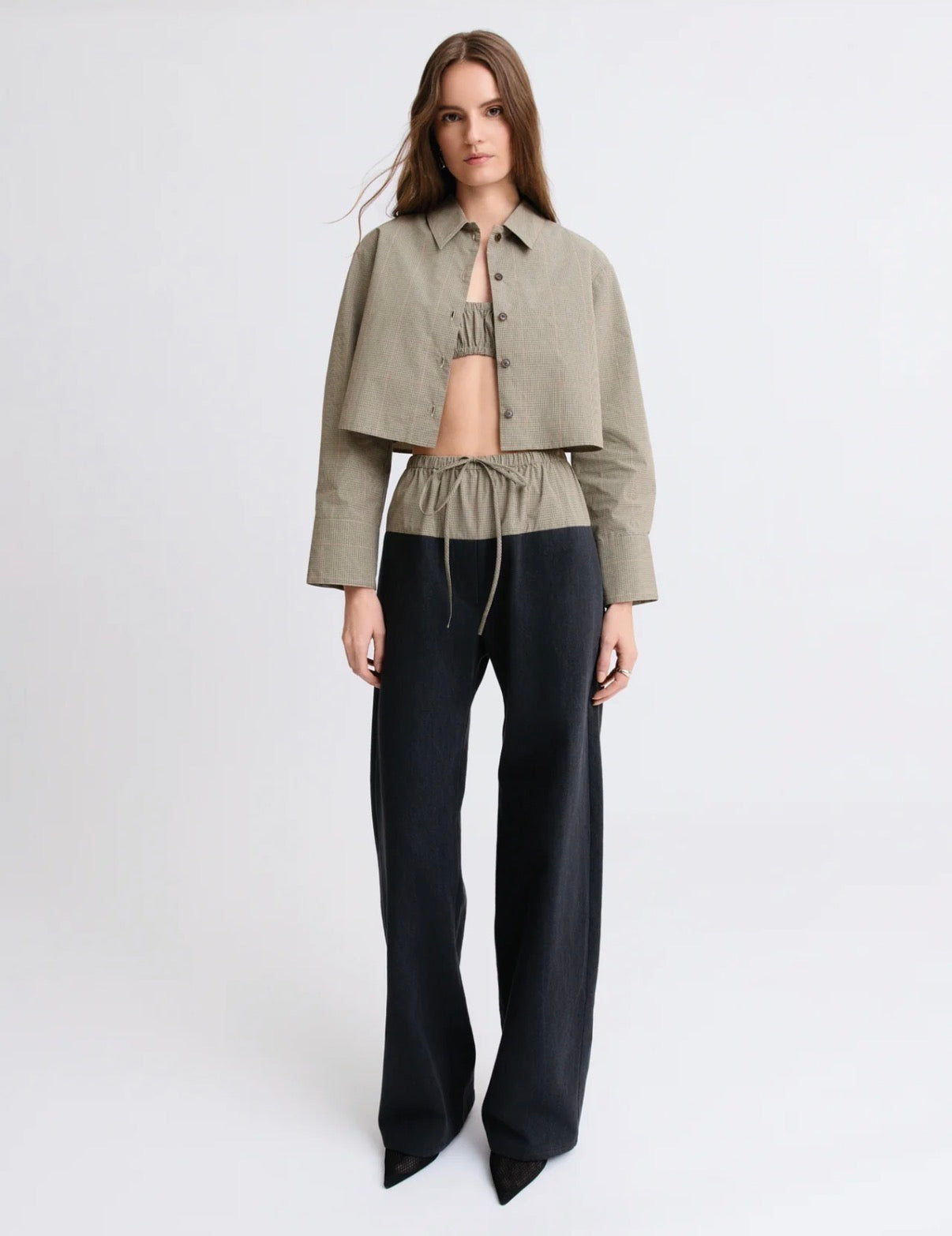 Drawstring Black Denim Combo Pant