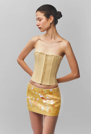 Danielle Guizio Low Rise Paillette Skirt | Honey Butter