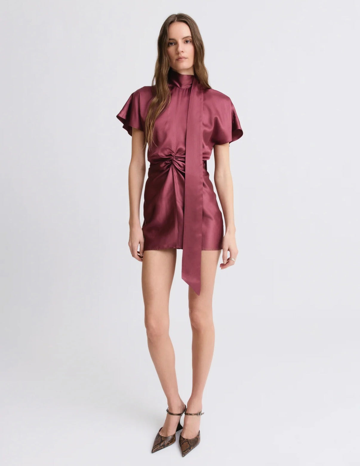 Twist Scarf Satin Mini Dress | Merlot