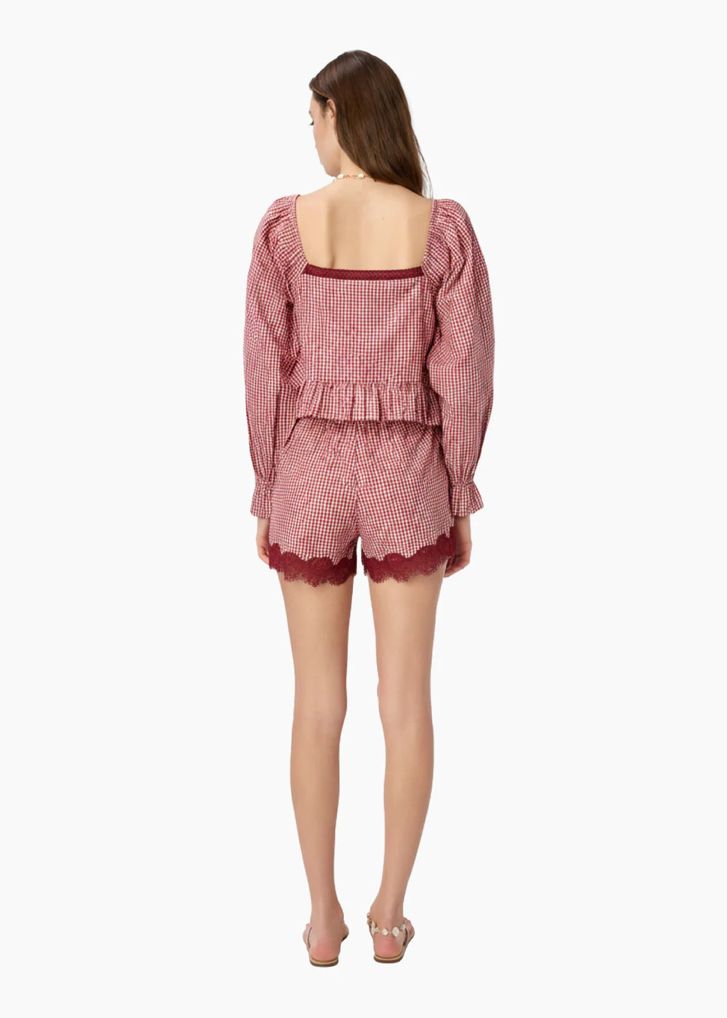 Cassandra Mid Rise Silk Cotton Short | Berry Gingham
