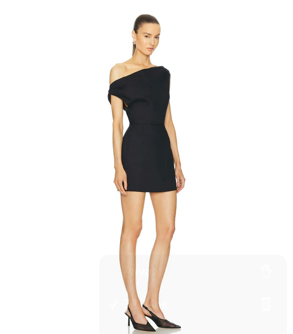 Sans Faff Linen Off The Shoulder Mini Dress | Black