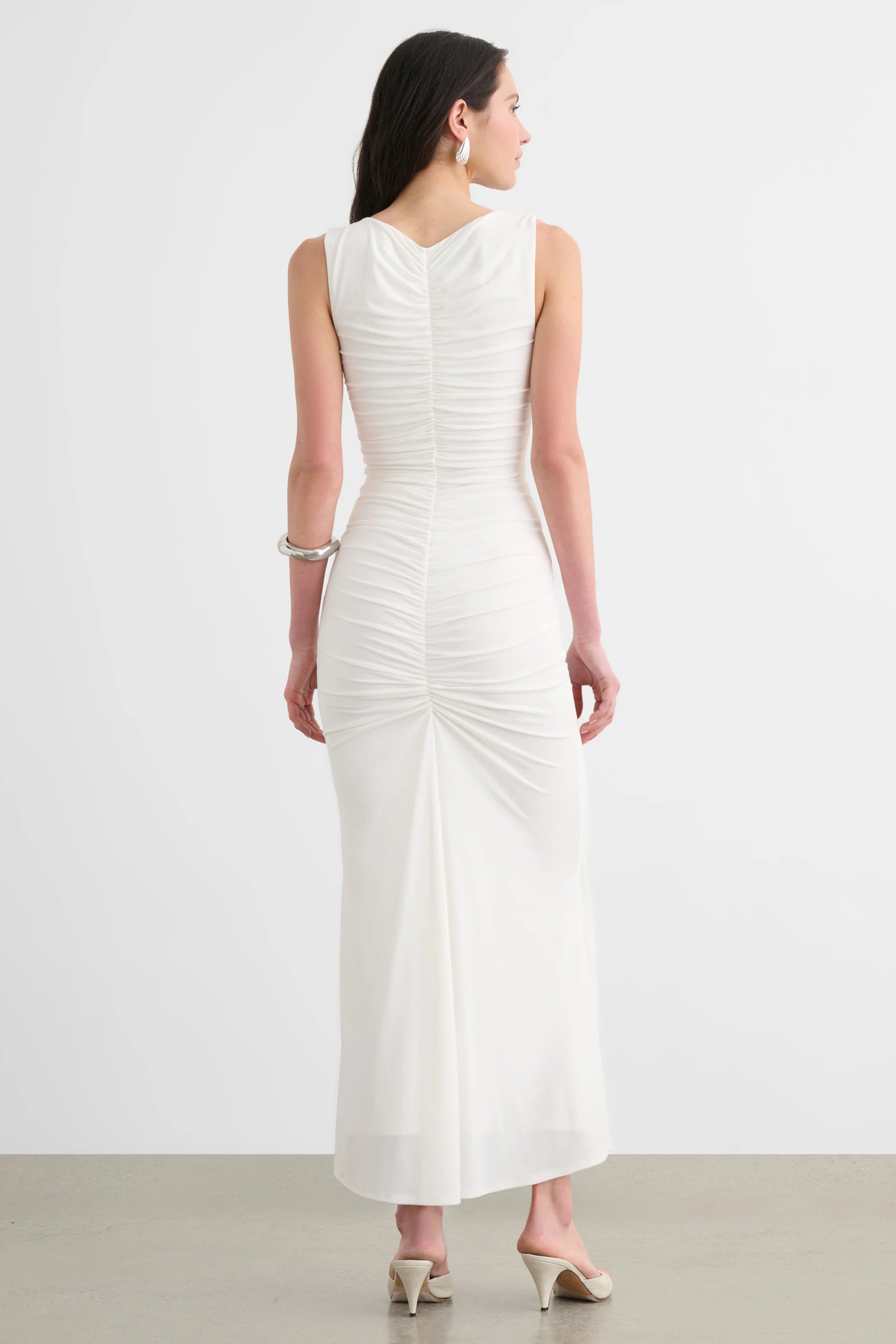 The Inez Sleeveless V-Neck Ruched Midi Dress | Coconut