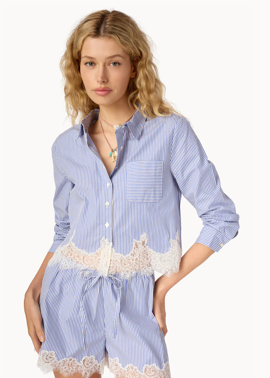 Luisa Cropped Button | Down Blue Stripe