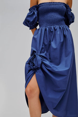Sleeper Belle Cotton Dress with Rose Detail | Navy