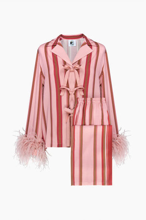Sleeper The Bow Pajama Set with Detachable Feathers | Pink/Red Stripes