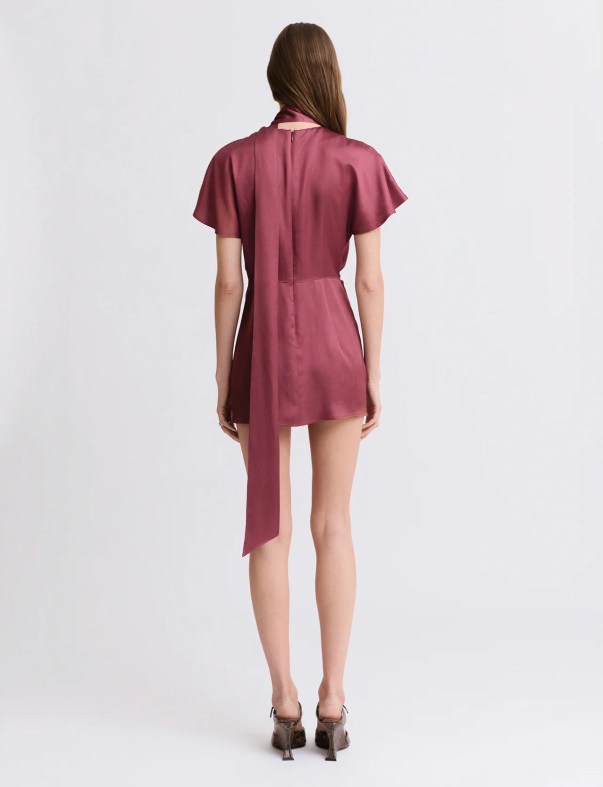 Twist Scarf Satin Mini Dress | Merlot
