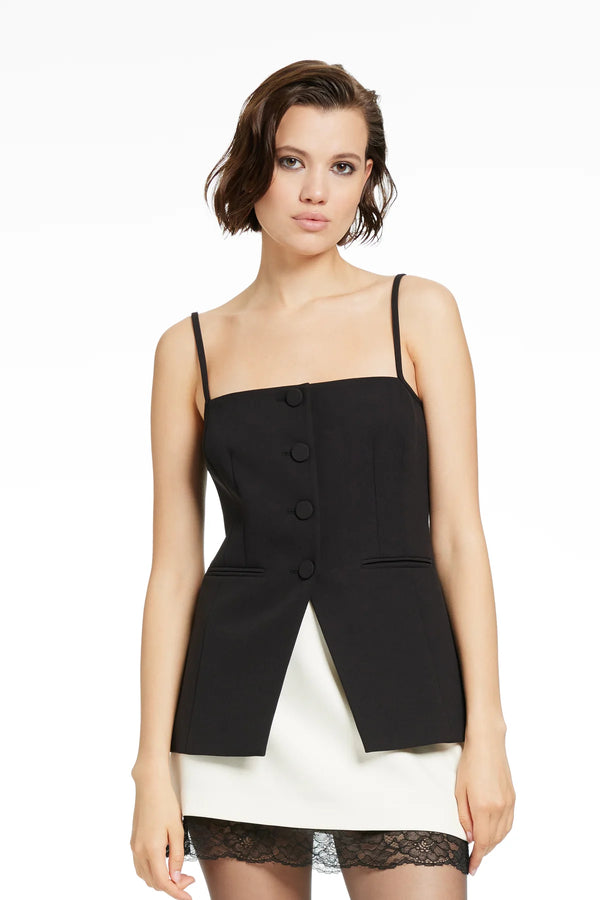 Toccin Roxy Square Neck Button-Front Cutaway Vest