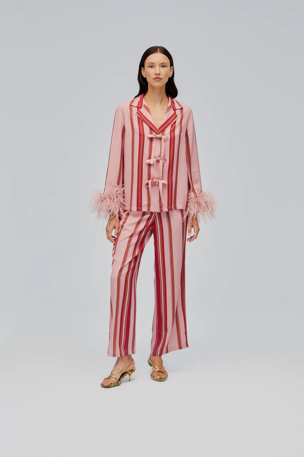 Sleeper The Bow Pajama Set with Detachable Feathers | Pink/Red Stripes