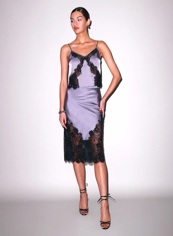 Fleur Du Mal Juliet Lace Silk Skirt | Lavender Smoke