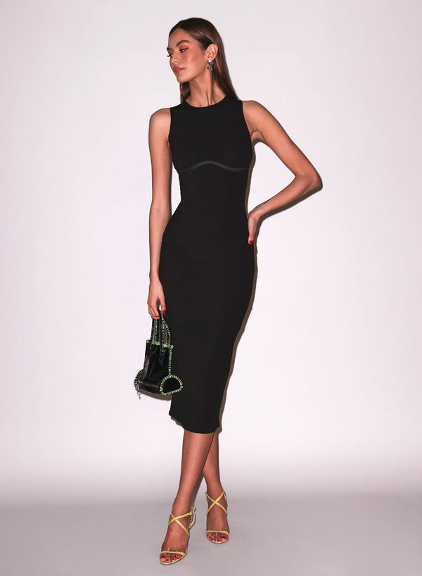 Fleur Du Mal Hourglass Rib Midi Dress | Black