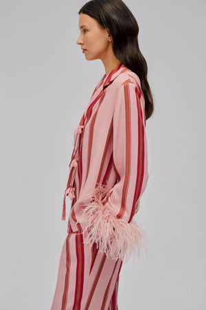 Sleeper The Bow Pajama Set with Detachable Feathers | Pink/Red Stripes